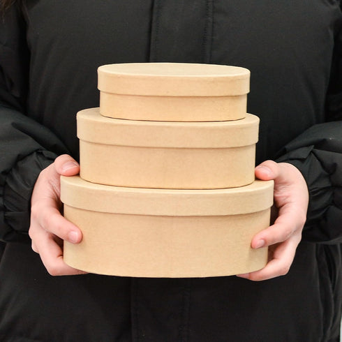 WANDIC Paper Mache Box, Set of 3 Oval Paper Mache Containers with Lids for Painting, Crafting & Storage Accessories