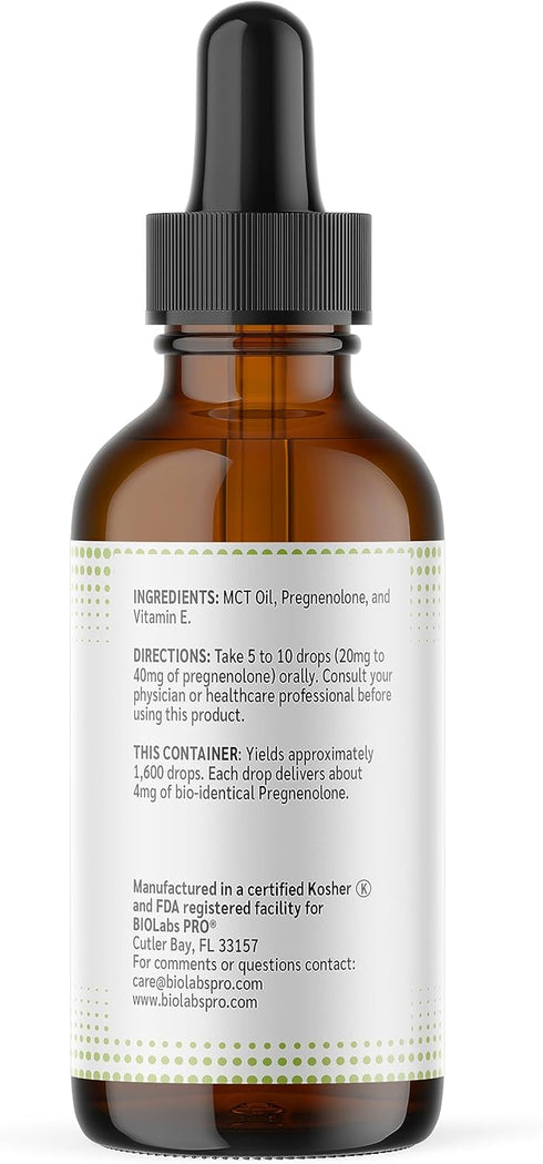 Pregnenolone Oil - Natural Bio-identical Hormone Balance Supplement, 2oz Bottle - Six Month Supply
