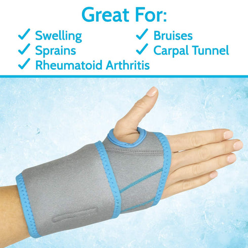Arctic Flex Wrist Ice Pack Wrap, Refreezable Gel Compression Support for Injuries, Reusable for Pain Therapy