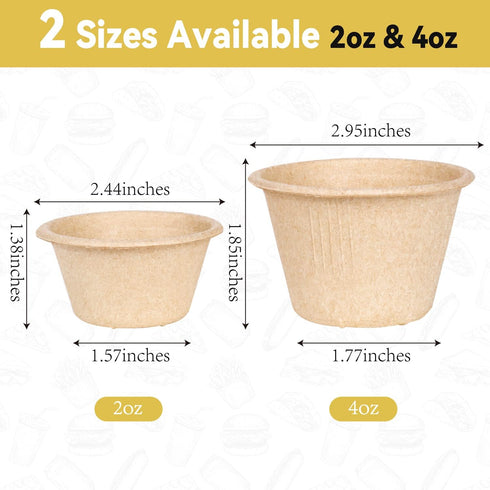 Gere Disposable Testing Cup Bowls,100 Pack, 4 oz,Natural Biodegradable Bagasse Fiber Souffle Cups, Condiment Cups, Sample Cups, Measuring Cups, by Gere
