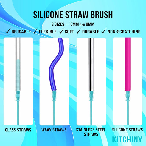 12.5” Silicone Bottle Brush & Straw Cleaner Brush Set for Hydro Flasks, Tumblers, Glassware, Vases