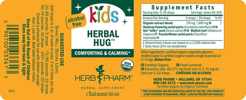Herb Pharm Certified Organic Alcohol-Free Kids Herbal Hug Liquid Herbal Glycerite Formula, 1 Oz