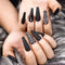 Kikmoya Extra Long Coffin Press on Nails, 24pcs Crystal Luxury Nails with Grey Black Rhinestones, Glossy Tips