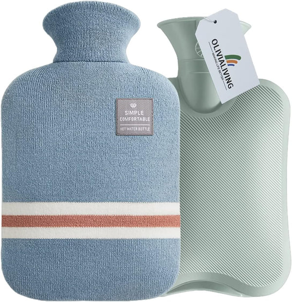 Hot Water Bottle with Classic Striped Cover - 2L for Menstrual Cramps, Pain Relief, Hot & Cold Therapies