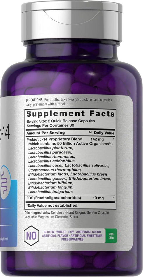 Horbaeach Probiotics with Prebiotics | 60 Capsules | 50 Billion Active Organisms | Non-GMO & Gluten Free Supplement