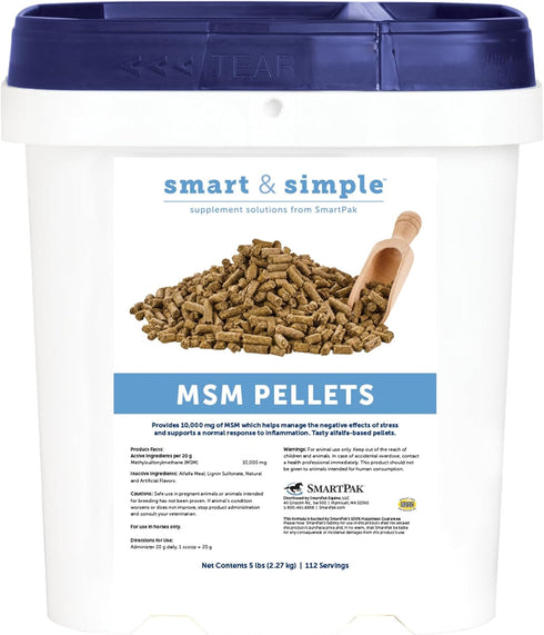 SmartPak Smart & Simple MSM Pellets, 2.6 lb Bucket | Horse Supplement Aids in Cellular and Tissue Strengthening, Helps