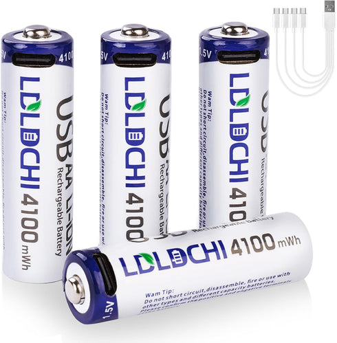 LDLDCHI 4100mWh Rechargeable AA Lithium Batteries, 4 Pack 1.5V Double A Battery with