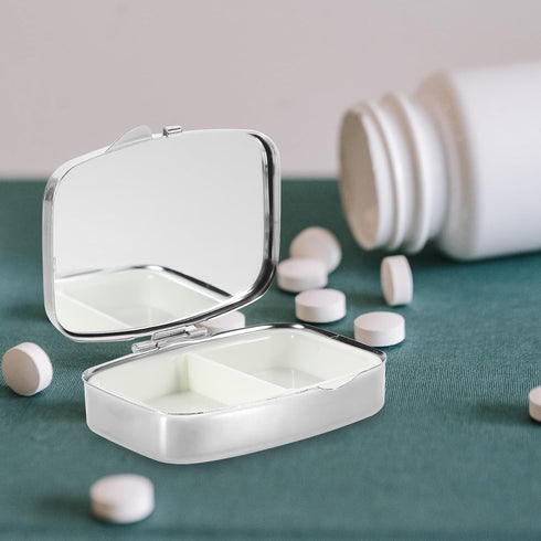 KICHOUSE Portable Travel Pill Organizer Small Metal Medicine Case Multi-Compartment Mini Medicine Container for Purse