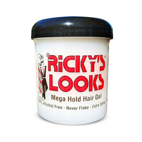 Ricky's Looks Mega Hold Styling Hair Gel for Curly, Frizzy, Straight, Wavy & Fine Hair, Flake Free