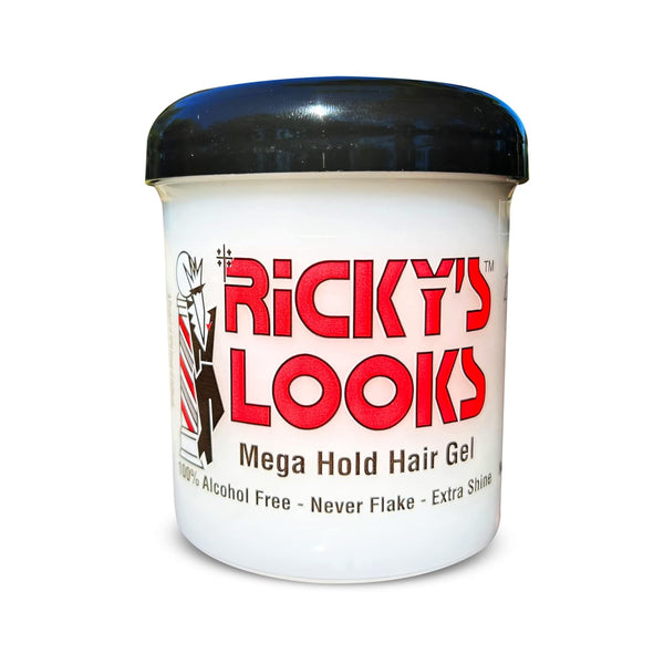 Ricky's Looks Mega Hold Styling Hair Gel for Curly, Frizzy, Straight, Wavy & Fine Hair, Flake Free