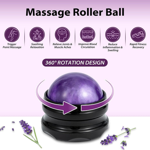 Aromatherapy Lavender Massage Oil with Roller Ball & Thumb Saver Massager, Calming Spa Massage Oil, 10 Fl Oz