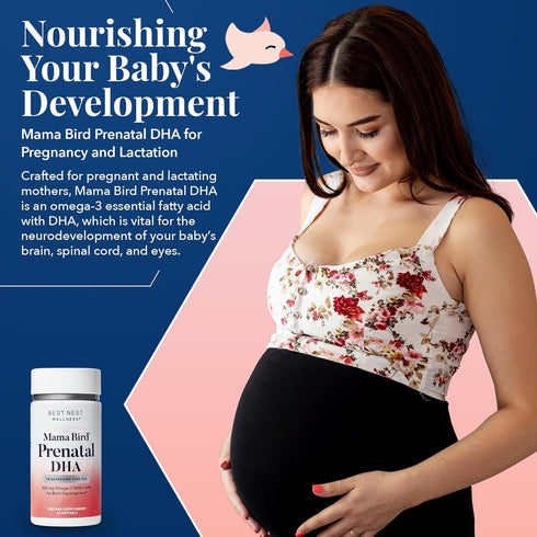 Best Nest Wellness Mama Bird Prenatal DHA Vitamin, 500 mg Triglyceride Fish Oil, Easy to Swallow Lemon Flavor, 60 Ct