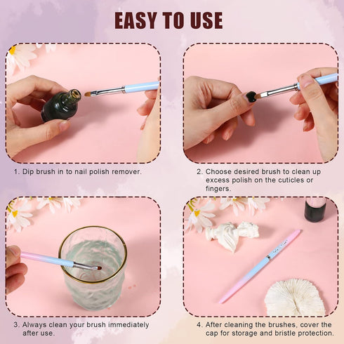 3pcs Nail Art Clean Up Brushes, Round & Angled Head Silicone Nail Art Tools for Painting Design Polish Cleaning