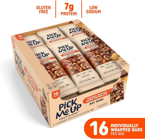 Pick Me Up Provisions 1.4 oz., 16 Gluten Free Peanut Butter Dark Chocolate Nut Bar, Bars/Box