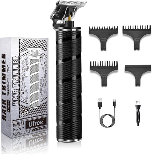 Ufree Hair Trimmer for Men, Cordless Beard Trimmer, Electric Razor, Hair Clippers, Zero Gapped T Blade Kit (Black)