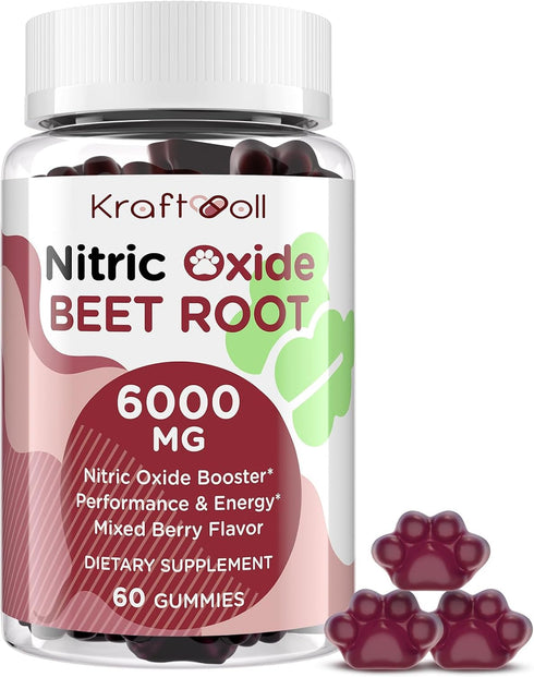 Nitric Oxide Beet Root Gummies 6000MG Supplements - Sugar Free Beetroot Grapeseed Powder