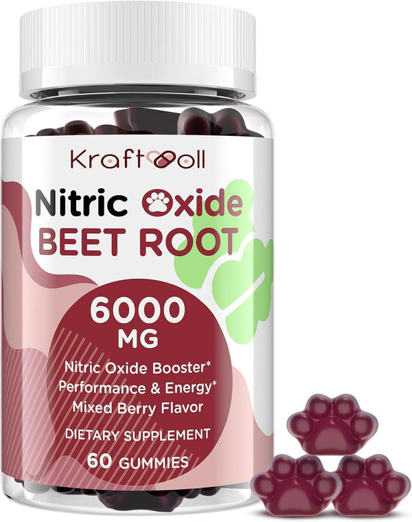 Nitric Oxide Beet Root Gummies 6000MG Supplements - Sugar Free Beetroot Grapeseed Powder