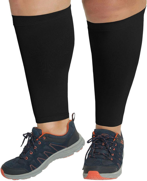 Runee Ultra Wide Calf Sleeve Compression, Support for Calf Pain, Varicose Veins, DVT (Black)