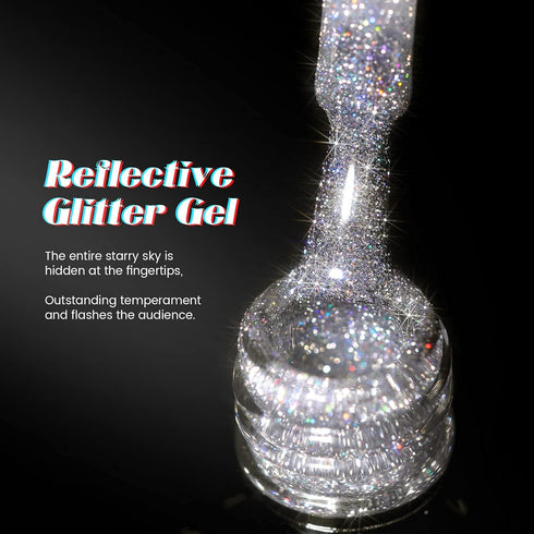 UR SUGAR Reflective Glitter Gel Nail Polish, Silver Sparkly Shimmery Gel Polish for Nail Art Manicure DIY