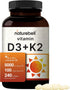 NatureBell Vitamin D3 5000 K2 (MK7), 240 Softgels - 2 in 1 Support with Virgin Coconut Oil