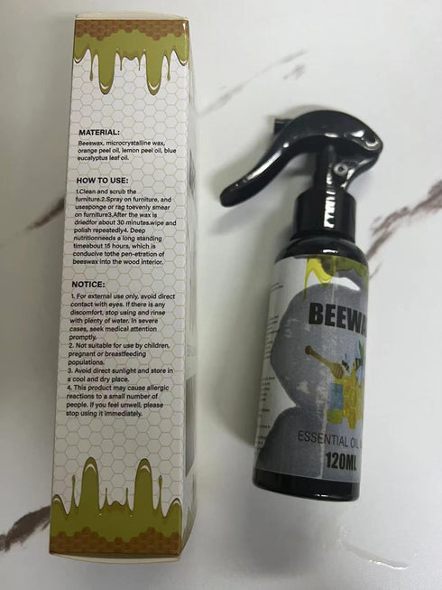 Natural Beeswax Spray, Multipurpose Furniture Polish and Wood Floor Cleaner, 2pc x 120ML