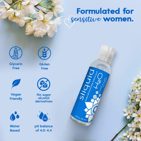 H2O (2 Oz) Sliquid Water Based Lube, Water Based Lubricant for Sex, Natural Sex Lube, Glycerin Free Personal Lubricant