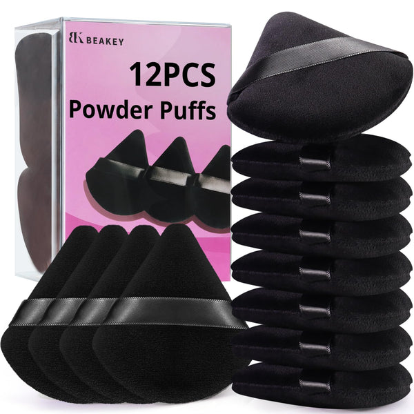 BEAKEY 12pcs Powder Puffs for Face Powder, Triangle Makeup Puff for Loose & Cosmetic Foundation, Double 6 Pack