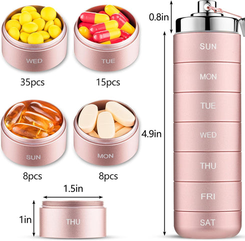 Mossime Metal Travel Pill Organizer, Portable 7 Day Vitamin Organizer Stackable, Waterproof 1 Times A Day Pill Box,