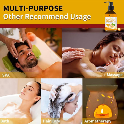 VedoAID (3pc) Ginger Massage Oil for Lymphatic Drainage, Sore Muscle Relief, and Massage Therapy, Ginger Oil
