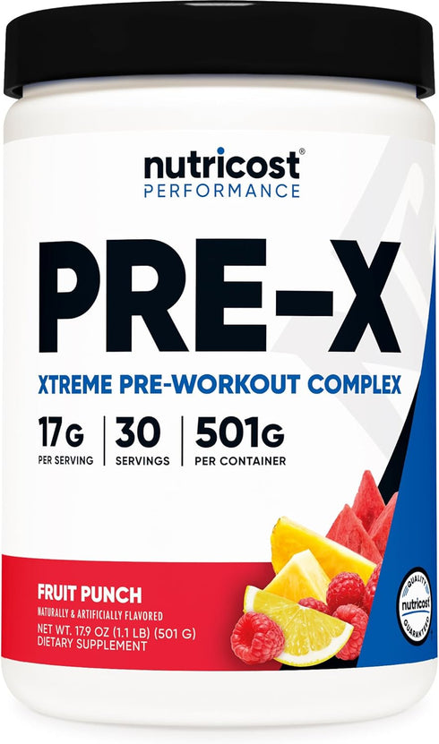 Nutricost Pre-X Xtreme Pre-Workout Complex Powder - Fruit Punch, 30 Servings, Vegetarian, Non-GMO, Gluten Free