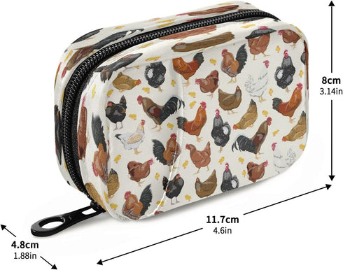 Set 7 Hens Roosters Chickens Pill Organizer Case Day Rustic Travel Pill Box with Zipper Portable Small Weekly Vitamin