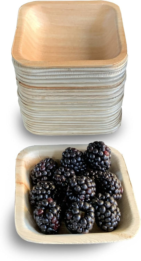 Raj Disposable Palm Leaf Bowls, 25 Count 4" Square Bowls, Strong Compostable Tableware for Lunch, Dinner, Birthday,