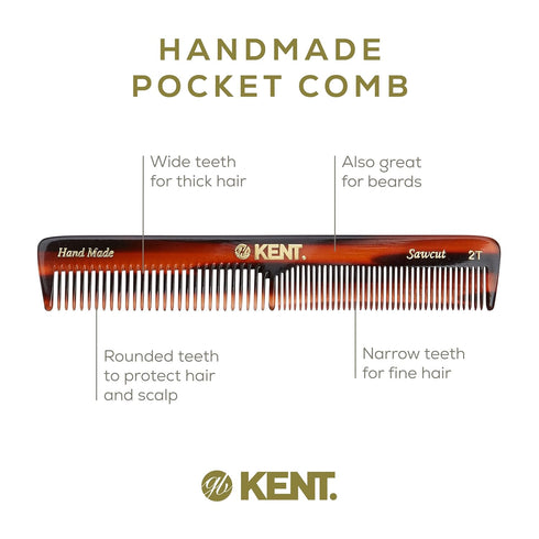 Kent 2T Fine Tooth and Wide Tooth Combs for Men - Small Beard and Mustache Comb, 6"
