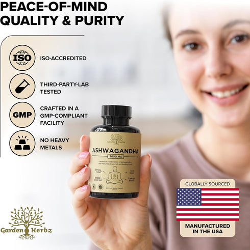 Organic Ashwagandha Root & Irish Sea Moss, 120 Caps - 3,600 mg Ashwagandha Supplement with Black Seed Oil
