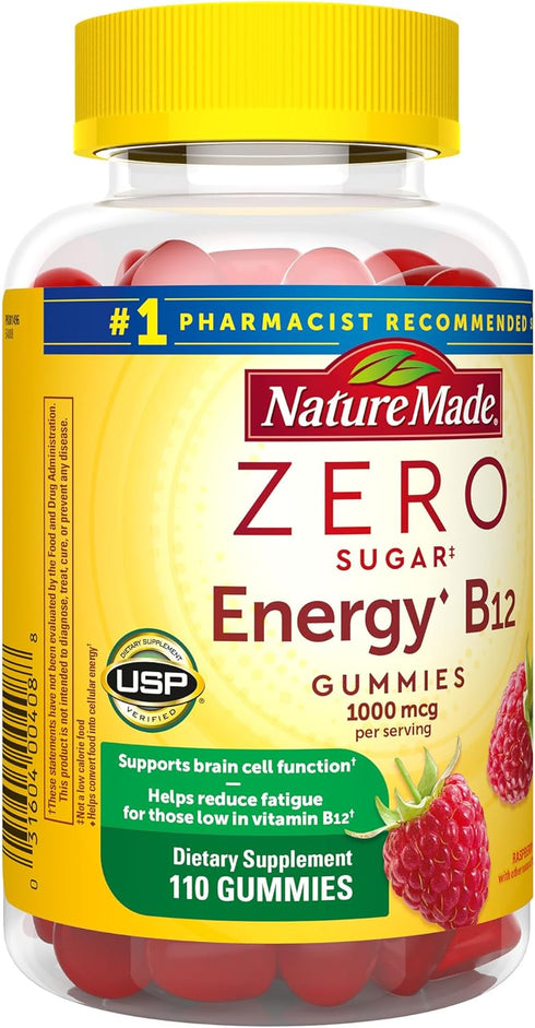 Nature Made Zero Sugar Energy Vitamin B12 Gummies, 1000 mcg, 110 Count - Energy Metabolism Support