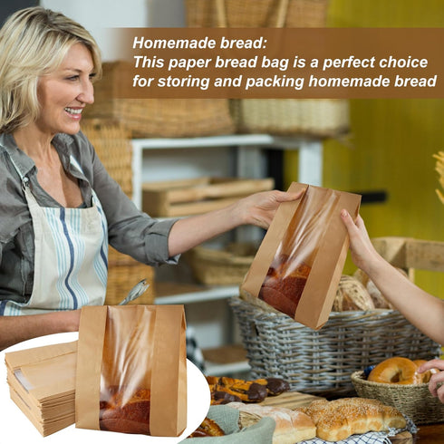 PEUTIER 200pcs 13.7x8.2x3.5 Inch Bread Bags for Homemade Bread, Paper Sourdough Bread Bags with Window Bakery Bags