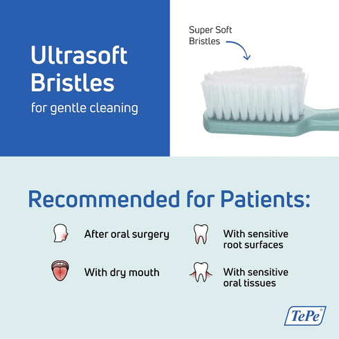 TEPE Gentle Care Soft Toothbrush for Adults, Post-Surgery Toothbrush for Sensitive Teeth and Gums