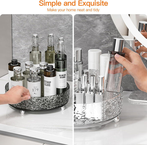 J WARRIOR 360 Rotating Makeup Organizer - Spinning Skincare Storage for Vanity, Turnable Cosmetics Organizer (Clear)