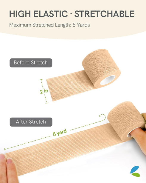 FriCARE Self Adhesive Bandage Wrap, Medical Tape, 2 Inches x 5 Yards, 6 Rolls, Tan, FSA/HSA Eligible