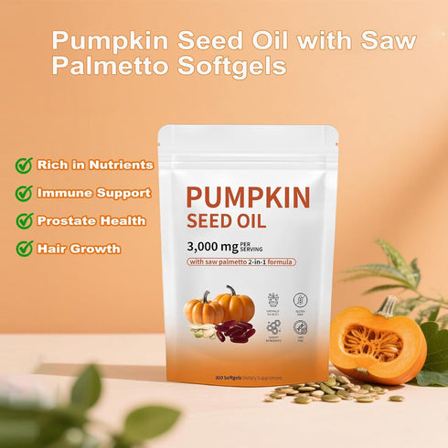 Wvnscl 3000mg Pumpkin Seed Oil Capsules for Hair Growth, Pumpkin Seed Oil with Saw Palmetto, Softgels Supports Hair