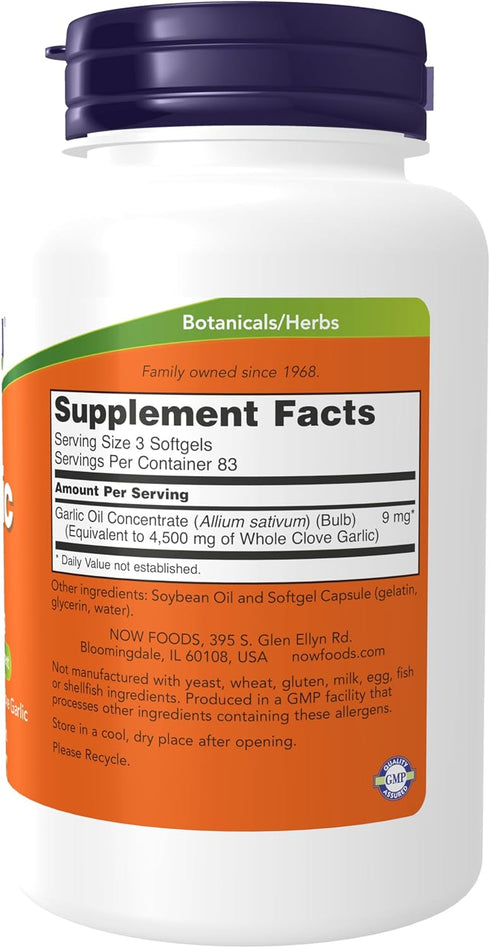 NOW Supplements, Garlic Oil 1500 mg, Serving Size Equivalent to Whole Clove Garlic, 250 Softgels