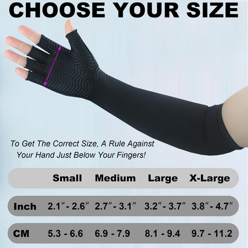 Copper Long Arthritis Gloves, Extra Long Compression Glove for Pain Relief, Fingerless (Medium)