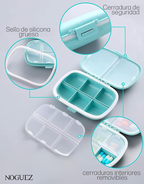 Noguez 8 (8 Medication Pill Box, Pill Organizer, Portable Pill Box with Departments, Weekly Pill Box, Medication