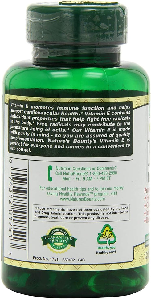 Nature's Bounty Vitamin E 400 IU Softgels - Pure DL-Alpha, 120 Soft Gels (Pack of 2)