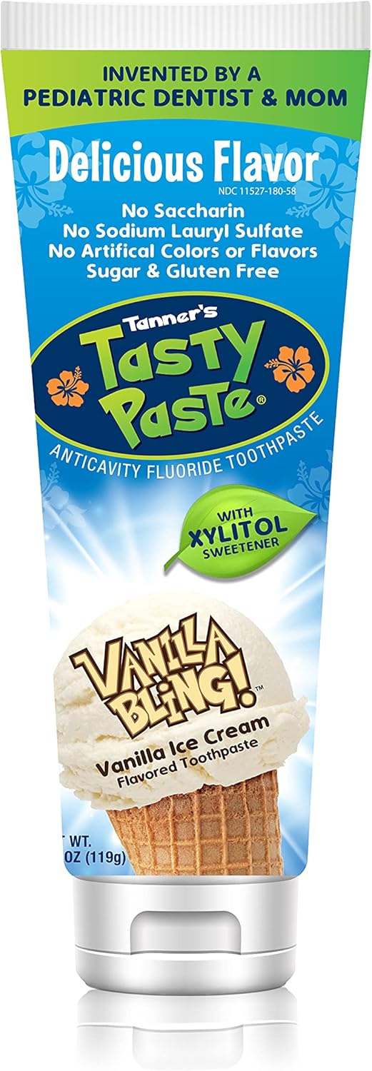 Tanner's Tasty Paste Vanilla Bling - Anticavity Fluoride Childrens Toothpaste/Great Tasting, Safe, and Effective Vanilla