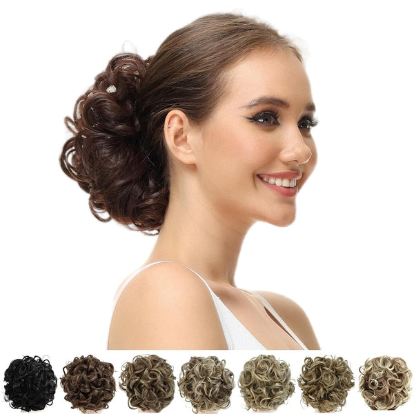Yamel Messy Bun Scrunchie Chignon Hairpiece Updo Curly Bun Extension Combs in Dark Brown