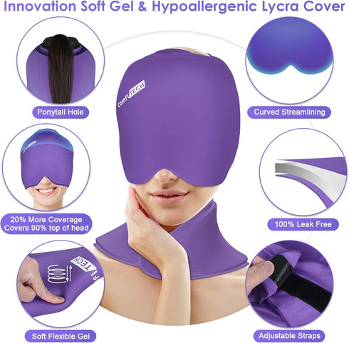 ComfiTECH Migraine Relief Cap & Neck Ice Pack Wrap Gel, Headache Relief Cap for Neck Pain, Sinus Care Package
