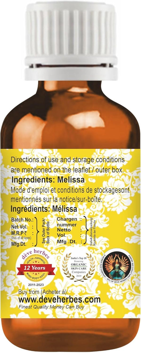 Deve Herbes Pure Melissa Essential Oil - 30ml (1 oz)