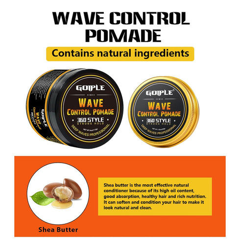 Natural Wave Pomade for Men, Strong Hold 360 Wave Training Hair Cream, Moisture and Control with Travel Size