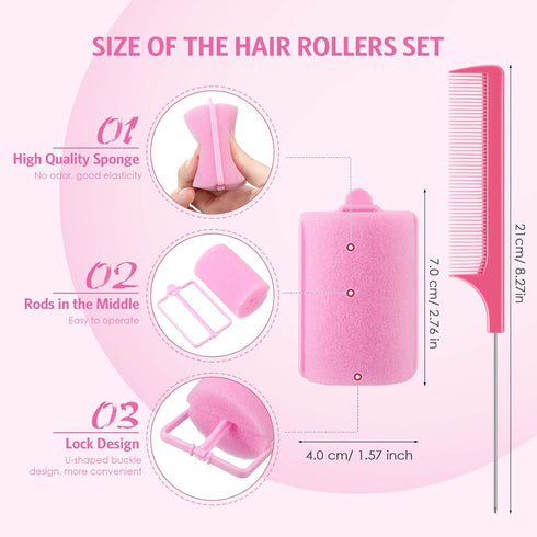 Syhood 48 Pcs Foam Sponge Hair Rollers - Soft Sleeping Curlers Flexible Sponge Curler and Rat Tail Comb for Women